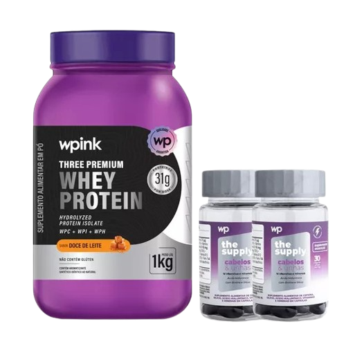 three premium whey protein doce de leite 3W- 1 kg + 2 cabelos e unhas - wp