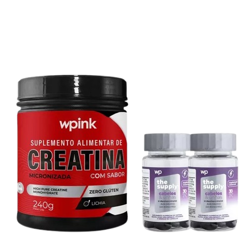 creatina de lichia - 240g + 2 cabelos e unhas - wp