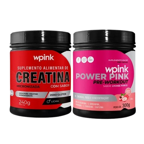 creatina de lichia 240g - power pink de lichia 300g - pré-treino - wp