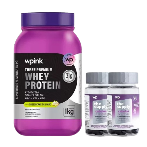 three premium whey protein limão 3W -1kg + 2 cabelos e unhas - wp