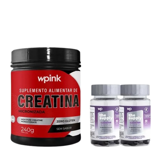 creatina sem sabor - 240g + 2 cabelos e unhas - wp