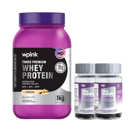 three premium whey protein baunilha 3W– 1 kg + 2 cabelos e unhas - wp